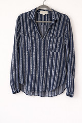 Cloth & Stone Striped Button Up Shirt Womens S Blue Gray Striped Tencel Boho