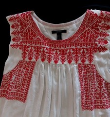 Forever 21 Mexican Aztec White Red Embroidered Dress Cotton/Linen Sz M