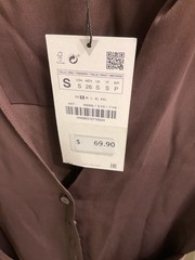 New Zara Satin Look Shirt Dress Size Small Chocolate Brown Belted Buttons