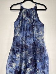 Lulus Admirable Essence Navy Blue Floral Organza Trumpet Midi Dress Size M