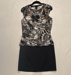Studio AA Women&rsquo;s Black Brown White Floral Sheath Dress Round Neck Cap Sleeve 10