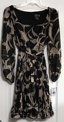 Taylor Women&rsquo;s Long Sleeve A-Line Floral Dress Black Beige Gold Size 6