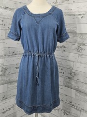 J Crew Chambray Short Sleeve Drawstring Waist Pockets Mini Dress Womens Xsmall