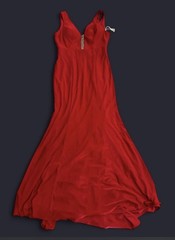 Red Satin V-Neck Sleeveless Lined Long Formal Gown Dress Solid Size S