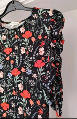 Warehouse Black Multi Coloured Mix Floral Flippy Dress Short Sleeves Size 10