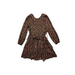 NWOT LOFT Shimmer Floral Ruffle Flare Dress Black Multicolor S P Long Sleeve New