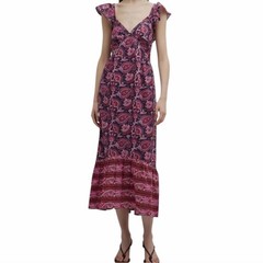 Figue Women&rsquo;s Pink Paisley Print Cosette A-Line Midi Dress Size M Medium