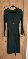 Ladies Size 10 Dark Green Pencil Dress Belted, Pull On, Stretchy, F&F