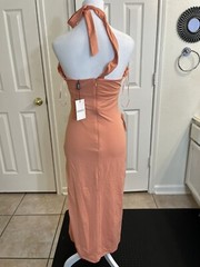 Bardot Women’s Halter Midi Dress Hidden back zipper Peach Size M Slit at side
