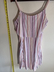 Gap Linen Blend Med Cami Striped Smocked Back Mini Dress Coastal Beachy Festival