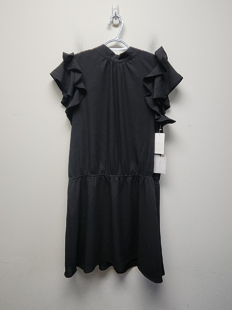 womens High Neck Flutter Midi Dress Rich Black size Tie Back new