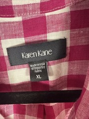 Karen Kane Size XL Linen Pink & White Check Button-Up Rope Belt Shirt Dress