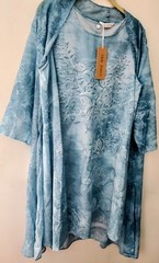 Tendency Blue & White Short Dress with Long Sleeve Cover Up – Size Large EUC
