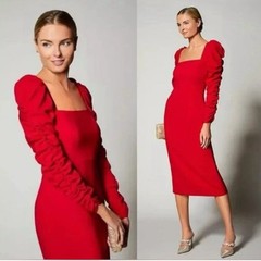 NWT Antonio Melani Square Neck Long Ruched Sleeve Midi Sheath Dress Size 6