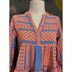 Devotion Twins Embroidered Orange Chambray Blue Embroidered Mini Dress XS