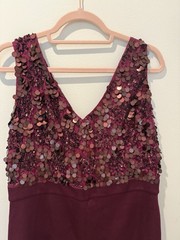 St. John Evening Hand Knit Maroon Sequin Dress Size 14