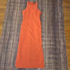 Lulus Masterfully Mod Side Button Midi Dress Womens L Bright Orange Retro Mod
