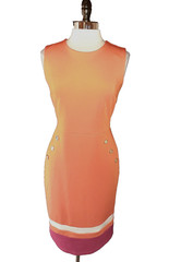 NEW EN FOCUS STUDIO Size 14 Sheath Dress Orange Pink Gold Buttons Sleeveless