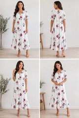 Womens Boho Floral V-Neck Maxi Dress Ladies Summer Beach Casual Holiday Sundress