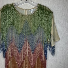 Warehouse nude Rainbow Beaded Fringe Shift Dress 20s style flapper size 12 bnwt