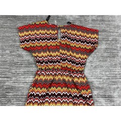 Espresso Mini Dress Womens L Red Multi Chevron Zigzag Elastic Waist Keyhole Back