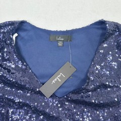 Lulus Sequin T-Shirt Mini Dress Womens XS Navy Blue V Neck Party Cocktail