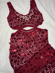 superdown Elena Maxi Dress Red Crochet Sequin Cutout V-Neck Sleeveless S