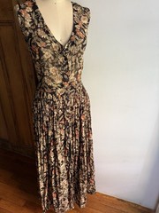 S. Roberts 90s Floral V-Neck Button Front Maxi Dress 100% Cotton Pleated M
