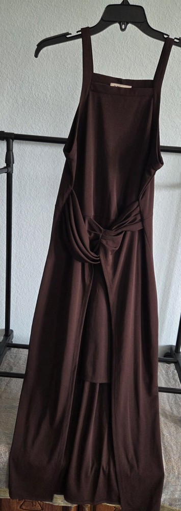 BCBGeneration Brown Solid Knit Maxi Dress 8 Square Neck Draped Stretch Pullover