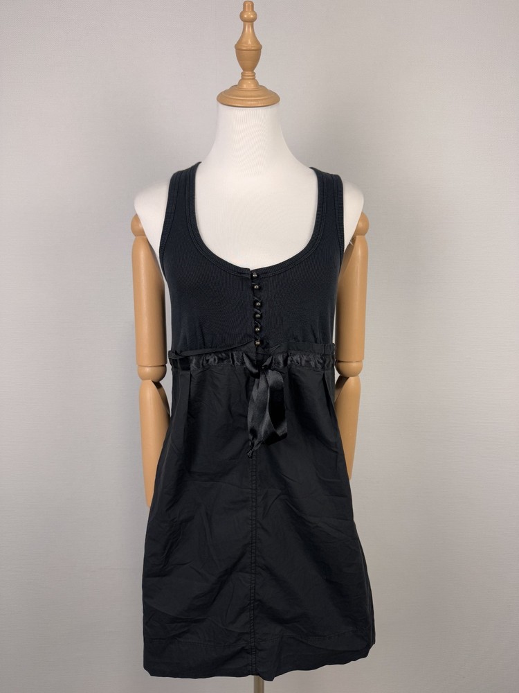 Cop Copine Black Sleeveless Round Neck Buttons Belted Vintage Dress Sz 40