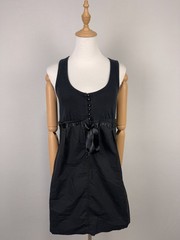 Cop Copine Black Sleeveless Round Neck Buttons Belted Vintage Dress Sz 40