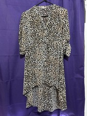 maurices Beige Black Brown Animal Print Hi-Low Dress 3/4 Sleeve Women L