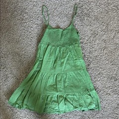 Green Smocked Tiered Cotton Sundress Sleeveless Straps Summer Beach Casual