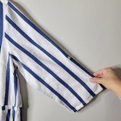 Cato 14/16 Blue & White Striped 3/4 Roll Tab Sleeves Button Front Shirt Dress