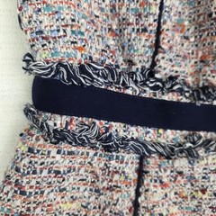 Eva Mendes Size Medium M Dress Rainbow Tweed Sleeveless Fringe Pocket Navy Sheat