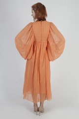Vtg 60s Avant Garde Chiffon Dress Poet Bell Sleeve Unicolor Cocktail Party Gown