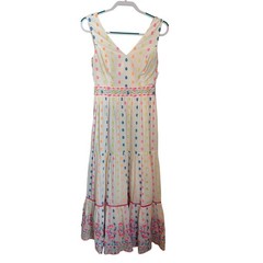 Lilly Pulitzer Charleen Maxi Dress Size 4 Clip Dot Floral Embroidered Tie Back