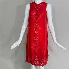 Johnny Was Rhodes Sleeveless Shift Dress Scarlet Red Embroidered Eyelet Accent M