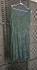 BabeYond Women’s Green Beaded Fringe V-Neck Sleeveless Sheath Knee Dress XL