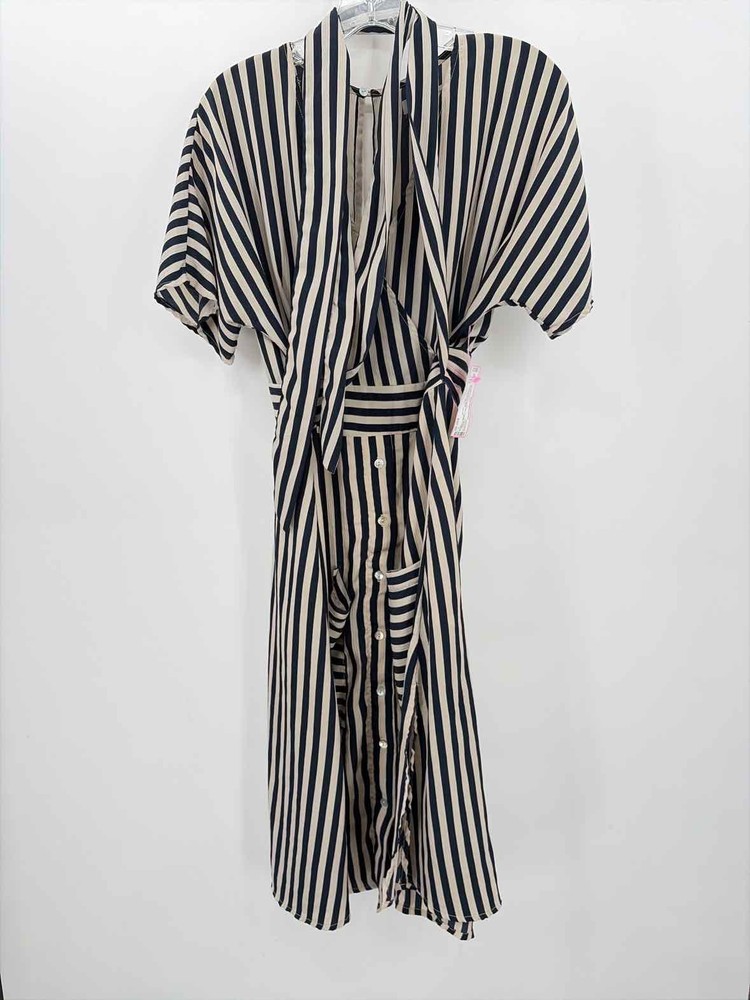 Pre-Owned Mustard Seed Navy Size Large Stripe Knee Length Short Sleeve Dress