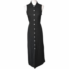 Vintage Maxi Dress Womens Medium Black Linen Y2K 90s Fairy Witchy Indie Garden