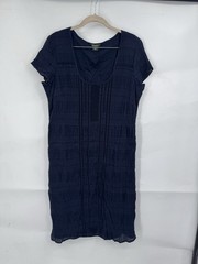 Eddie Bauer Mini Dress Women 12 Navy Blue Lightweight Textured Breathable