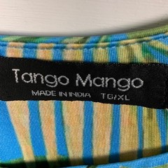 Tango Mango Tropical Leaf Ruffle Tank Dress XL Tiered Blue Green Vacation Resort