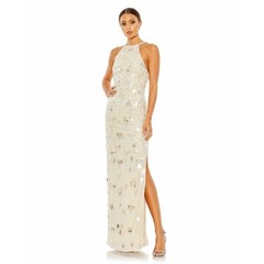 Mac Duggal Porcelain Crystal Embellished Cascade Open Back Gown Size 2