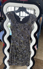 Studio M Black Floral Sheath Dress Scoop Neck Sleeveless Stretch Ruffle Size S