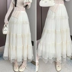 Sweet Style Lace Splicing Cake Long Skirt Women&rsquo;s High Waist Slimming Half Body