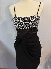 Taboo Dress Spaghetti Strap Leopard Print Top Black Stretchy Back Tie Sz S EUC