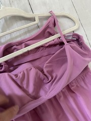 Athleta Pink Solid V-Neck Tiered Knit Midi Sundress Pockets Stretch Spaghetti M