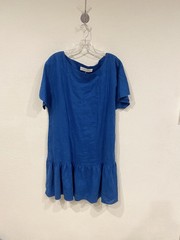 Out of Office Trina Turk Dress Womens Large Linen Ruffle Hem Short Sleeve Summer