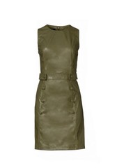 DKNY Faux Leather Olive Green Mini Sheath Dress Deco Buttons Size 8 NWT